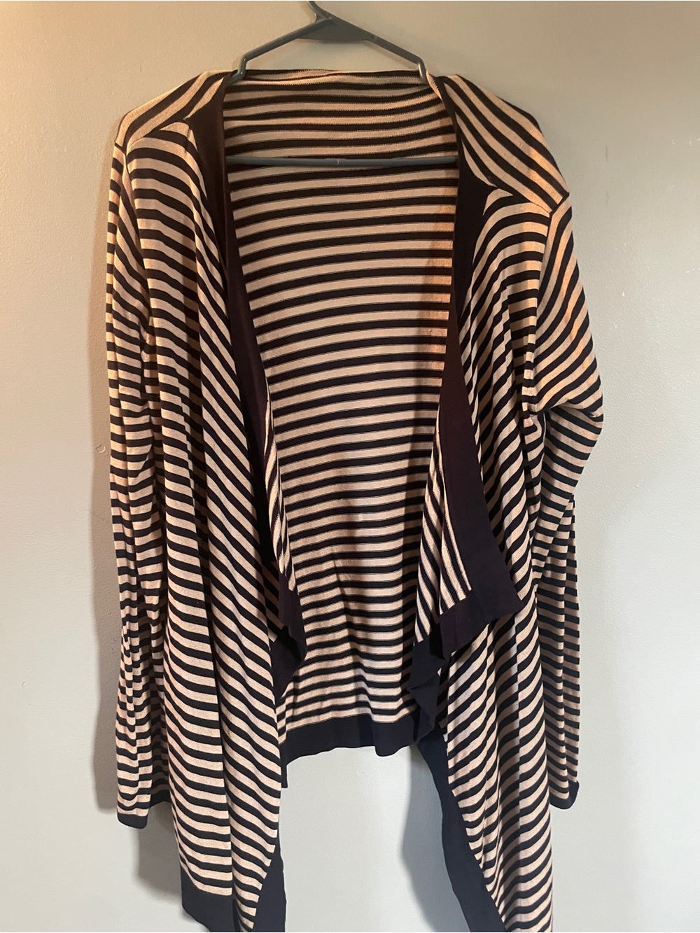 Striped Open-Front Cardigan Sweater in Cream and Black